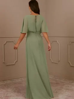Mother Dress V-Neck Short Sleeves A-Line Pleated Wedding Guest Dresses