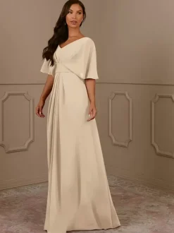 Mother Dress V-Neck Short Sleeves A-Line Pleated Wedding Guest Dresses