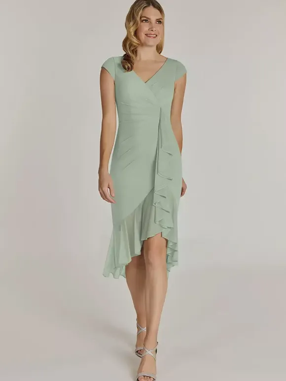 Mother Dress V-Neck Short Sleeves Short Pleated Wedding Guest Dresses
