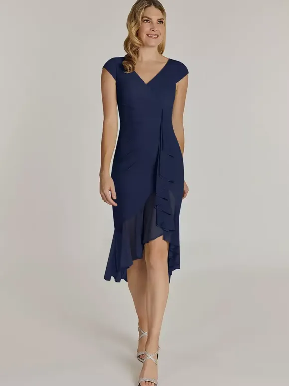 Mother Dress V-Neck Short Sleeves Short Pleated Wedding Guest Dresses