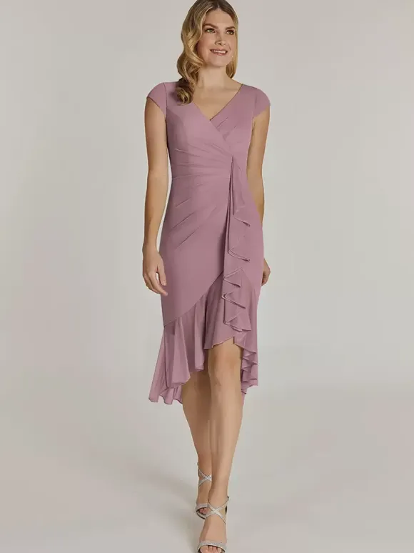 Mother Dress V-Neck Short Sleeves Short Pleated Wedding Guest Dresses