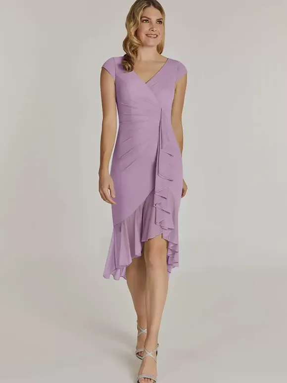 Mother Dress V-Neck Short Sleeves Short Pleated Wedding Guest Dresses