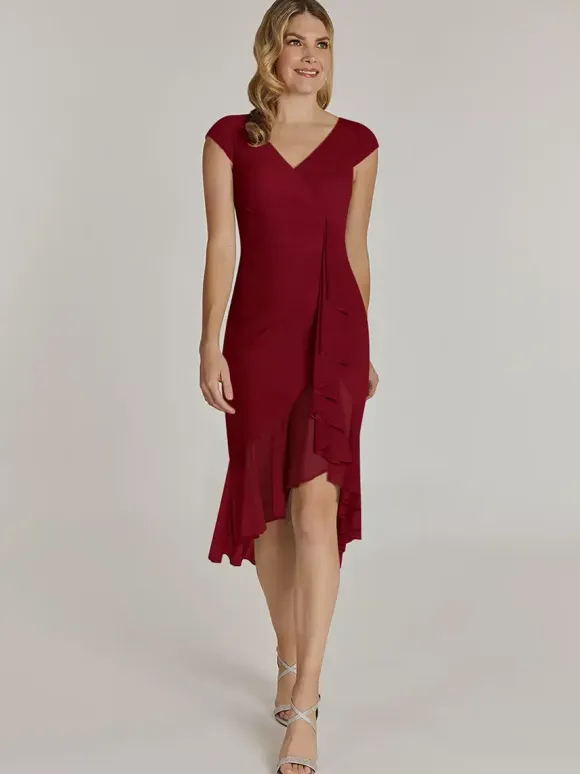Mother Dress V-Neck Short Sleeves Short Pleated Wedding Guest Dresses