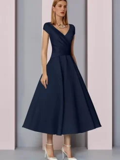 Mother Dress V-Neck Short Sleeves A-Line Wedding Guest Dresses