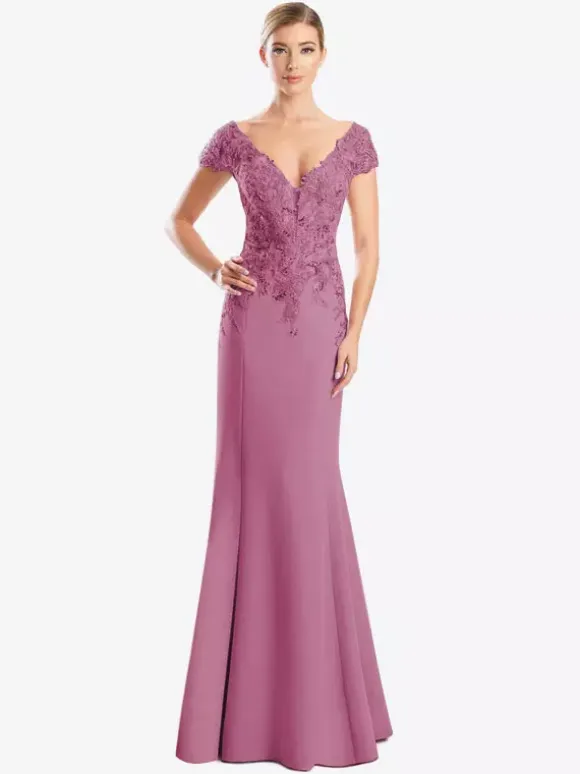 Mother Dress V-Neck Short Sleeves Mermaid Lace Guest Dresses For Wedding