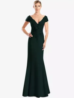 Mother Dress V-Neck Short Sleeves Mermaid Lace Guest Dresses For Wedding