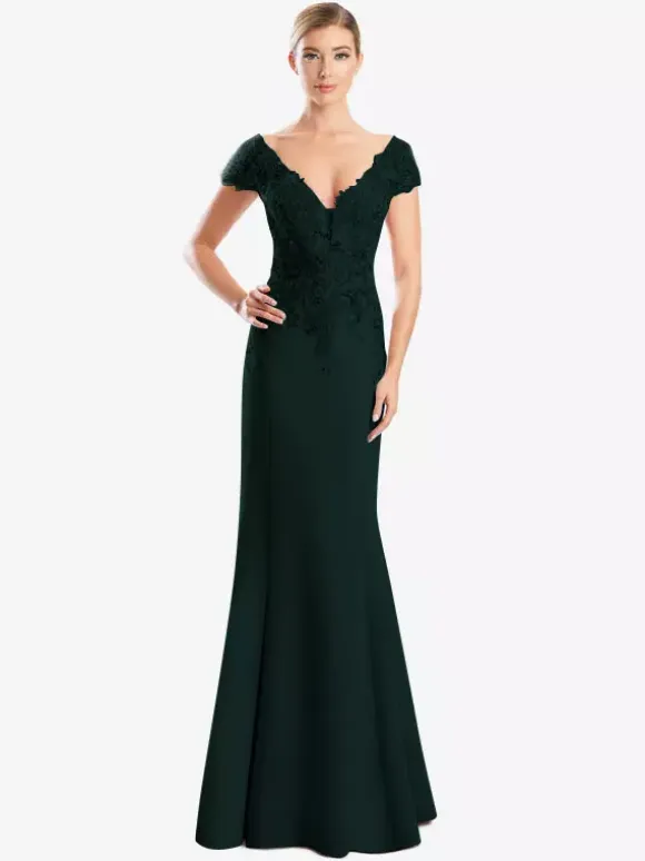 Mother Dress V-Neck Short Sleeves Mermaid Lace Guest Dresses For Wedding