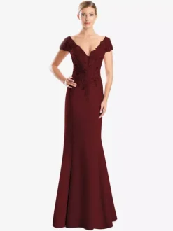 Mother Dress V-Neck Short Sleeves Mermaid Lace Guest Dresses For Wedding