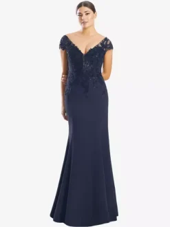 Mother Dress V-Neck Short Sleeves Mermaid Lace Guest Dresses For Wedding
