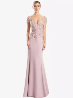 Mother Dress V-Neck Short Sleeves Mermaid Lace Guest Dresses For Wedding