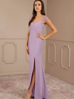 Mother Dress V-Neck Short Sleeves Mermaid Pleated Wedding Guest Dresses