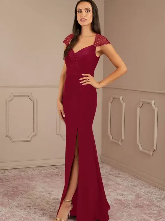 Mother Dress V-Neck Short Sleeves Mermaid Pleated Wedding Guest Dresses