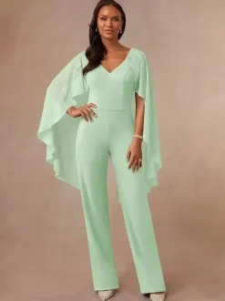 Mother Dress V-Neck Sleeveless Jumpsuit Applique Floor-Length Wedding Guest Dresses