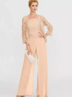Mother Gowns Of The Bride Bateau Neck Long Sleeves A-Line Lace Light Grey Guest Pants With Sash Three Piece For Wedding Free Customization