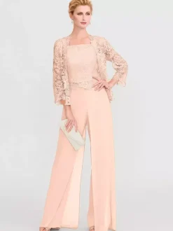 Mother Gowns Of The Bride Bateau Neck Long Sleeves A-Line Lace Light Grey Guest Pants With Sash Three Piece For Wedding Free Customization