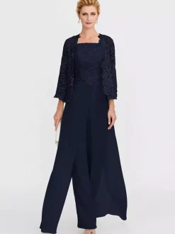 Mother Gowns Of The Bride Bateau Neck Long Sleeves A-Line Lace Light Grey Guest Pants With Sash Three Piece For Wedding Free Customization
