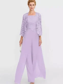 Mother Gowns Of The Bride Bateau Neck Long Sleeves A-Line Lace Light Grey Guest Pants With Sash Three Piece For Wedding Free Customization