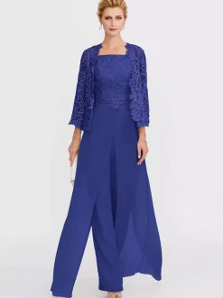 Mother Gowns Of The Bride Bateau Neck Long Sleeves A-Line Lace Light Grey Guest Pants With Sash Three Piece For Wedding Free Customization