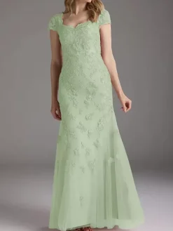 Mother Of Bride Dress Lace Overlay Tulle Mermaid Long Wedding Party Dress