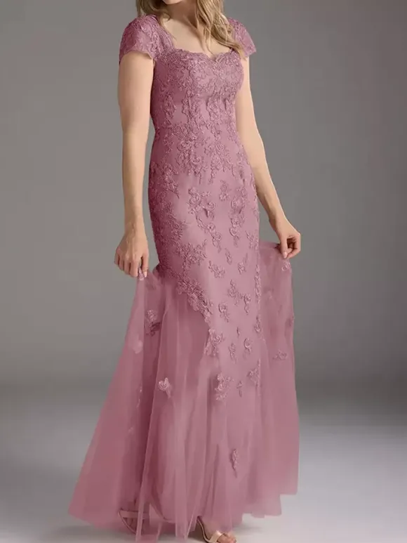 Mother Of Bride Dress Lace Overlay Tulle Mermaid Long Wedding Party Dress