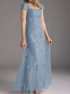 Mother Of Bride Dress Lace Overlay Tulle Mermaid Long Wedding Party Dress