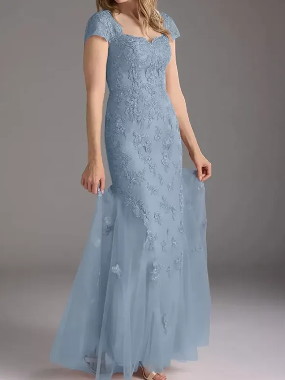 Mother Of Bride Dress Lace Overlay Tulle Mermaid Long Wedding Party Dress