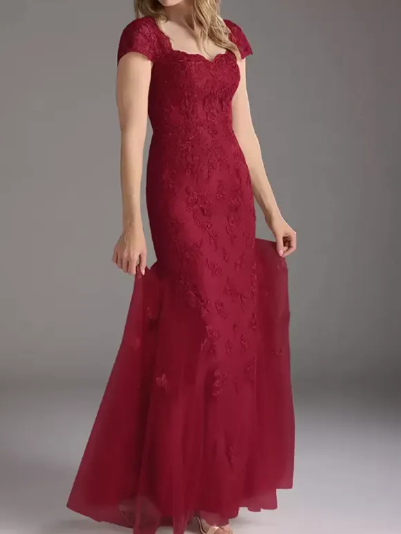 Mother Of Bride Dress Lace Overlay Tulle Mermaid Long Wedding Party Dress