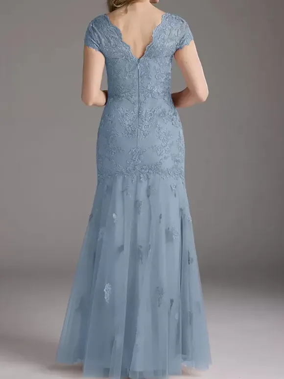 Mother Of Bride Dress Lace Overlay Tulle Mermaid Long Wedding Party Dress