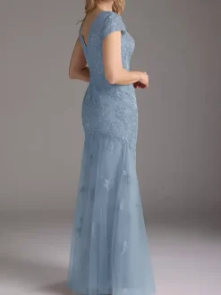 Mother Of Bride Dress Lace Overlay Tulle Mermaid Long Wedding Party Dress