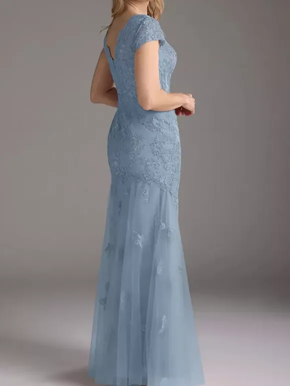 Mother Of Bride Dress Lace Overlay Tulle Mermaid Long Wedding Party Dress