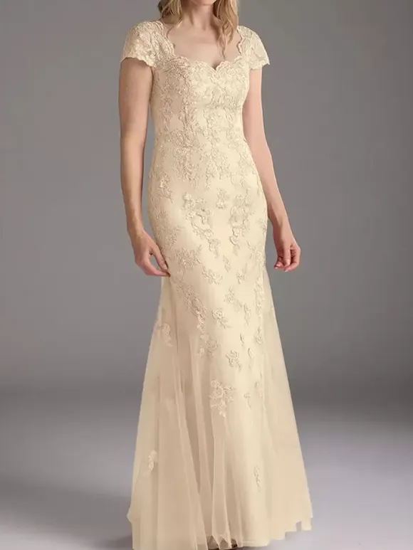 Mother Of Bride Dress Lace Overlay Tulle Mermaid Long Wedding Party Dress