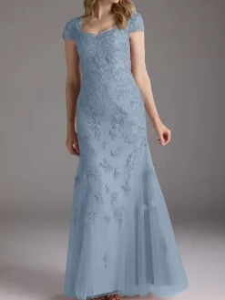Mother Of Bride Dress Lace Overlay Tulle Mermaid Long Wedding Party Dress