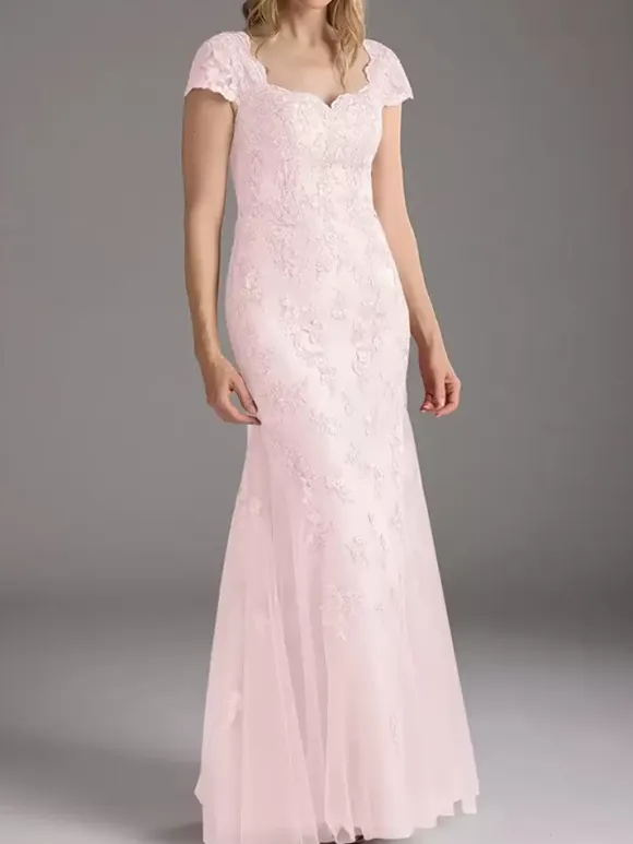 Mother Of Bride Dress Lace Overlay Tulle Mermaid Long Wedding Party Dress