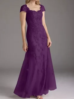 Mother Of Bride Dress Lace Overlay Tulle Mermaid Long Wedding Party Dress