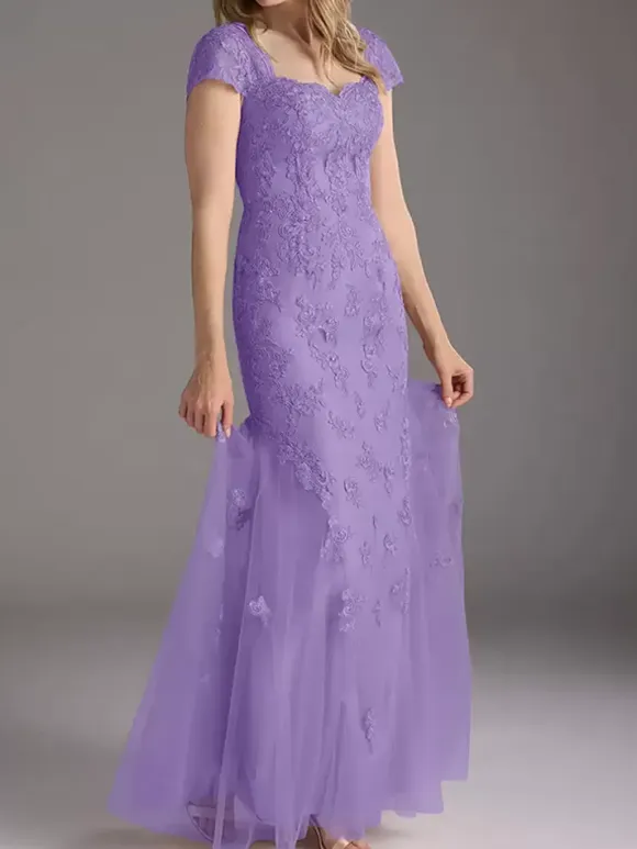 Mother Of Bride Dress Lace Overlay Tulle Mermaid Long Wedding Party Dress