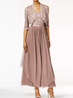 Mother Of The Bride Dress 2 Pieces A Line Lace Ankle Length Wedding Guest Dresses Free Customization