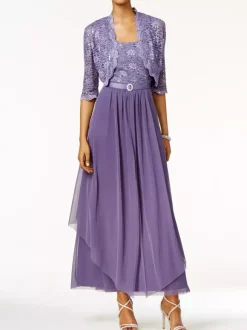 Mother Of The Bride Dress 2 Pieces A Line Lace Ankle Length Wedding Guest Dresses Free Customization