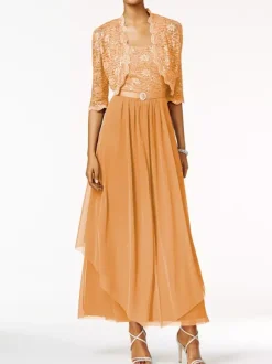 Mother Of The Bride Dress 2 Pieces A Line Lace Ankle Length Wedding Guest Dresses Free Customization