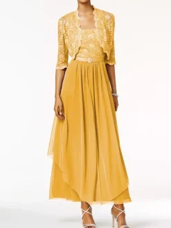 Mother Of The Bride Dress 2 Pieces A Line Lace Ankle Length Wedding Guest Dresses Free Customization