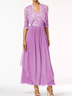Mother Of The Bride Dress 2 Pieces A Line Lace Ankle Length Wedding Guest Dresses Free Customization
