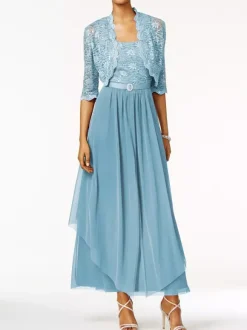 Mother Of The Bride Dress 2 Pieces A Line Lace Ankle Length Wedding Guest Dresses Free Customization