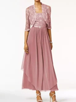 Mother Of The Bride Dress 2 Pieces A Line Lace Ankle Length Wedding Guest Dresses Free Customization