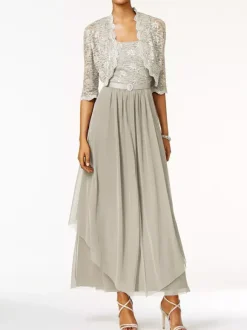 Mother Of The Bride Dress 2 Pieces A Line Lace Ankle Length Wedding Guest Dresses Free Customization