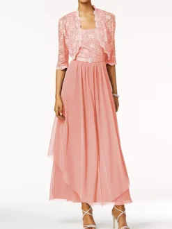 Mother Of The Bride Dress 2 Pieces A Line Lace Ankle Length Wedding Guest Dresses Free Customization