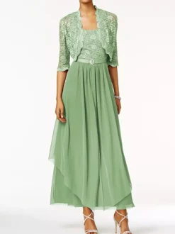 Mother Of The Bride Dress 2 Pieces A Line Lace Ankle Length Wedding Guest Dresses Free Customization