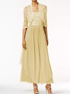 Mother Of The Bride Dress 2 Pieces A Line Lace Ankle Length Wedding Guest Dresses Free Customization