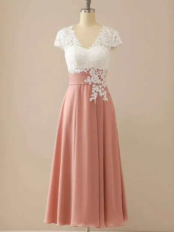 Mother Of The Bride Dress V-Neck Short Sleeves A-Line Cut Out Guest Dresses For Wedding Free Customization