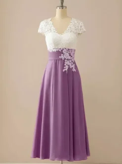 Mother Of The Bride Dress V-Neck Short Sleeves A-Line Cut Out Guest Dresses For Wedding Free Customization