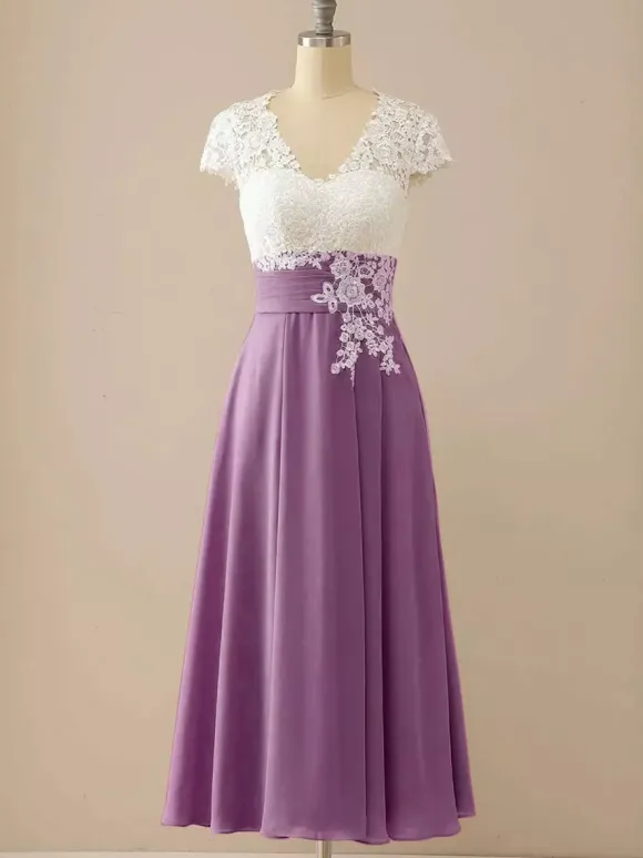 Mother Of The Bride Dress V-Neck Short Sleeves A-Line Cut Out Guest Dresses For Wedding Free Customization
