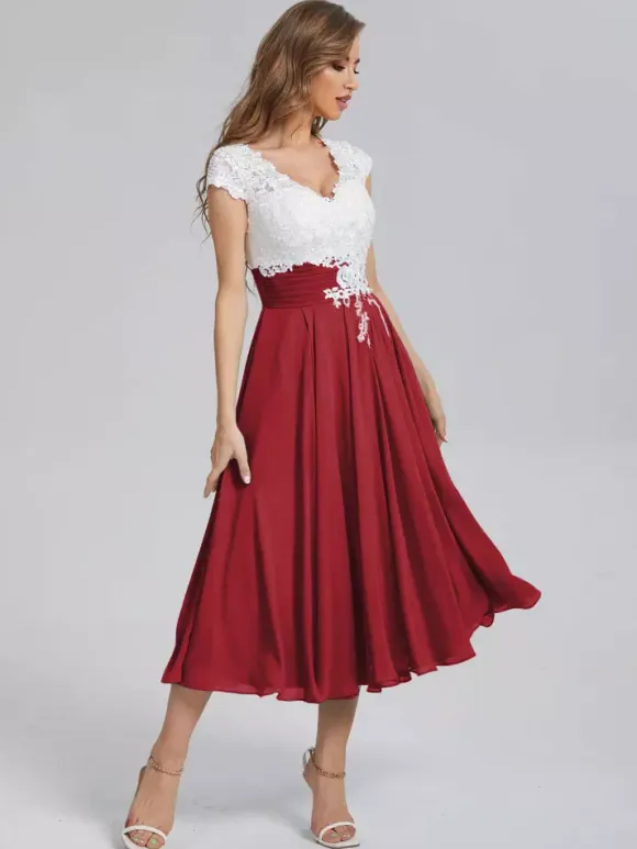 Mother Of The Bride Dress V-Neck Short Sleeves A-Line Cut Out Guest Dresses For Wedding Free Customization